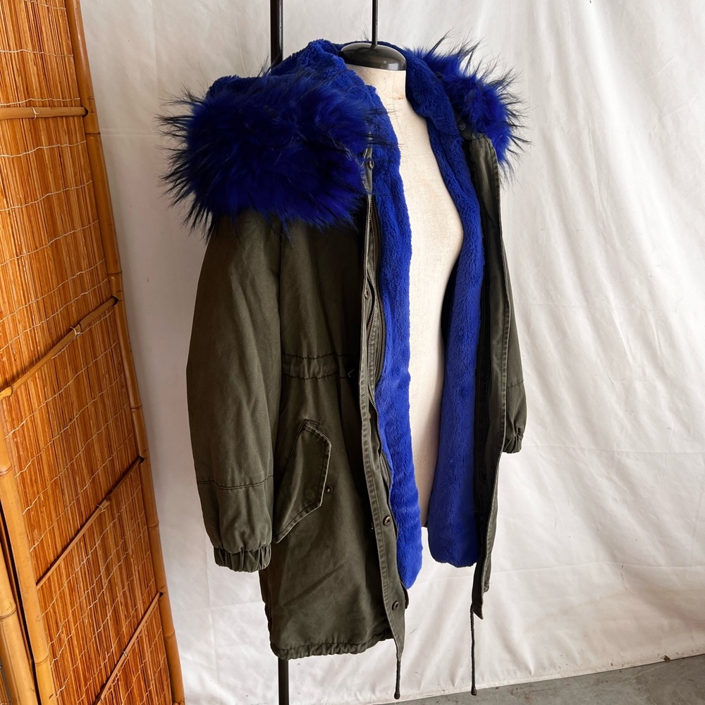 Green and Blue Fur Winter Coat
